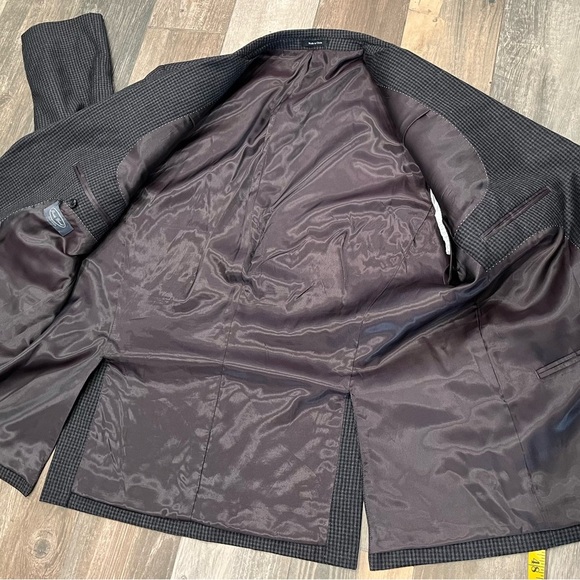 Pronto Uomo Platinum Men's 100% Wool 2 Button Black Gray Check Jacket 44 Short - Picture 9 of 11